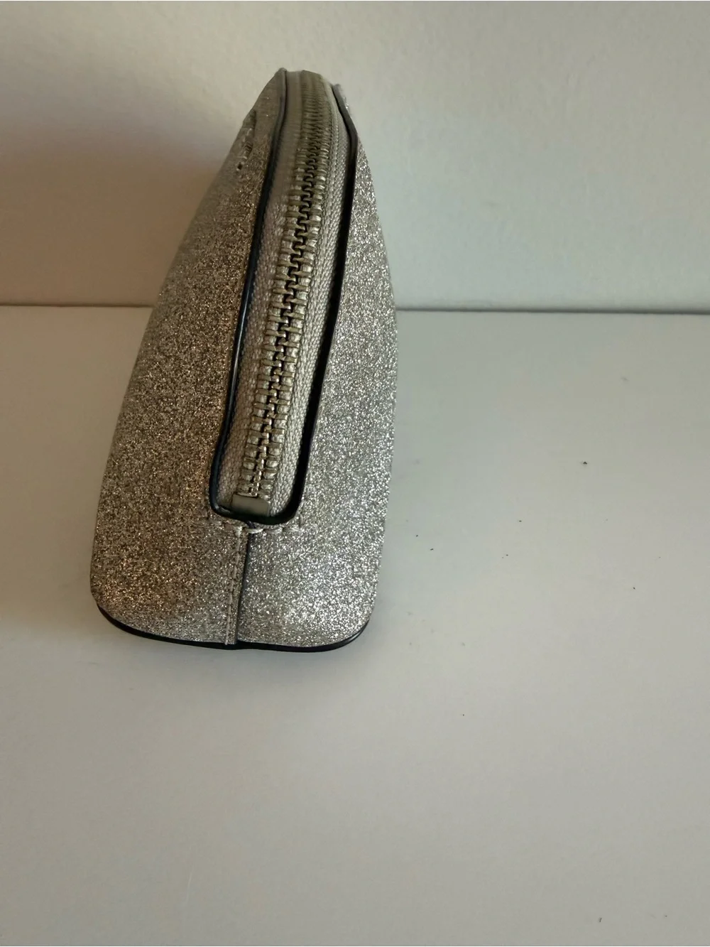 Michael Kors Silver Glitter Cosmetic Makeup Bag Travel Toiletry Zip Pouch Case